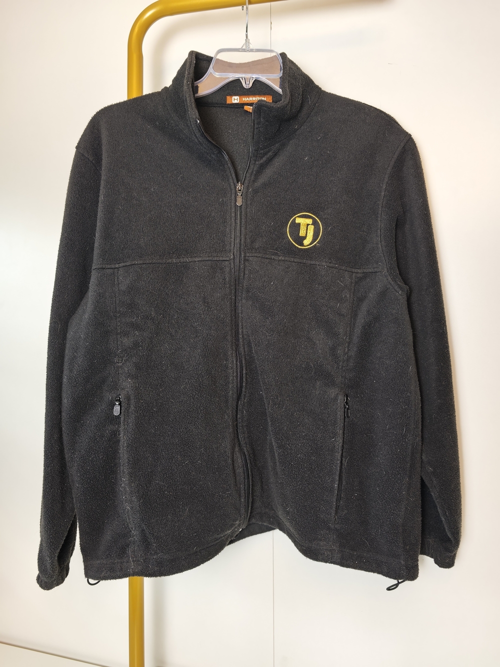 Harriton Mens Full Zip Fleece Jacket Black Yellow TJ Logo M990 Large